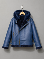 Blue Leather Aviator Shearling Jacket